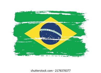 Flag of Brazil in brush stroke background.