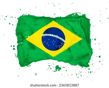 Flag of Brazil, brush stroke background.  Flag of Brazil on white background. Watercolor style for your web site design, app, UI.  EPS10.