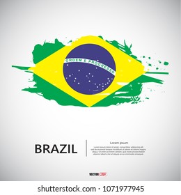 Flag of Brazil with brush stroke or paint on gray background vector illustration.