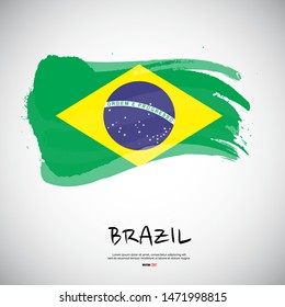 Flag of Brazil with brush stroke or paint on gray background vector illustration