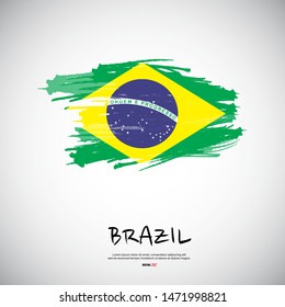 Flag of Brazil with brush stroke or paint on gray background vector illustration