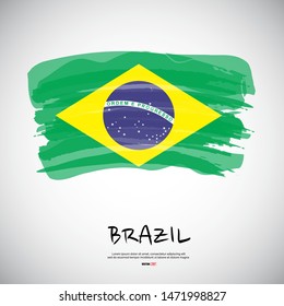 Flag of Brazil with brush stroke or paint on gray background vector illustration