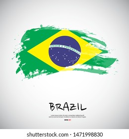 Flag of Brazil with brush stroke or paint on gray background vector illustration