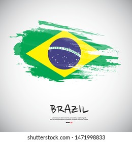 Flag of Brazil with brush stroke or paint on gray background vector illustration