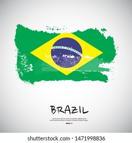 Flag of Brazil with brush stroke or paint on gray background vector illustration