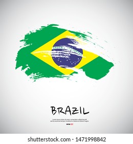 Flag of Brazil with brush stroke or paint on gray background vector illustration