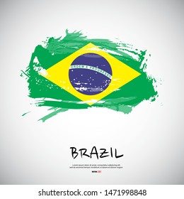 Flag of Brazil with brush stroke or paint on gray background vector illustration