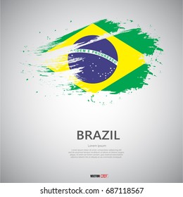 Flag of Brazil with brush stroke or paint on gray background vector illustration