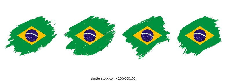 Die Flagge von Brasilien Pinselstriche Hintergründe Sammlung. Nationale Flagge der Föderativen Republik Brasilien. Template Set für Feiertagsgrüße, Einladungen und Feiern Banner Design. Vektorgrafik.
