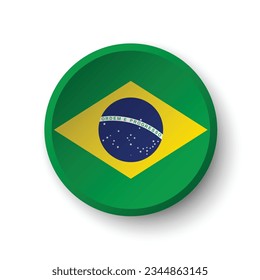 The flag of Brazil. Button flag icon. Standard color. Circle icon flag. 3d illustration. Computer illustration. Digital illustration. Vector illustration.