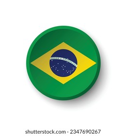 The flag of Brazil. Button flag icon. Standard color. Circle icon flag. 3d illustration. Computer illustration. Digital illustration. Vector illustration.