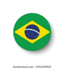 The flag of Brazil. Button flag icon. Standard color. Circle icon flag. 3d illustration. Computer illustration. Digital illustration. Vector illustration.