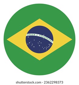 The flag of Brazil. Button flag icon. Standard color. Circle icon flag. Computer illustration. Digital illustration. Vector illustration.
