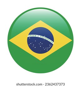 The flag of Brazil. Button flag icon. Standard color. Circle icon flag. 3d illustration. Computer illustration. Digital illustration. Vector illustration.