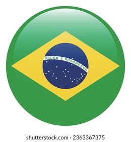 The flag of Brazil. Button flag icon. Standard color. Circle icon flag. 3d illustration. Computer illustration. Digital illustration. Vector illustration.