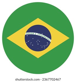 The flag of Brazil. Button flag icon. Standard color. Circle icon flag. Computer illustration. Digital illustration. Vector illustration.