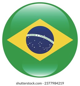 The flag of Brazil. Button flag icon. Standard color. Circle icon flag. 3d illustration. Computer illustration. Digital illustration. Vector illustration.