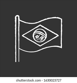 Flag of brazil chalk white icon on black background. State symbol. Constellation over Rio de Janeiro. South american country independence. Isolated vector chalkboard illustration