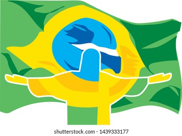 Flag of Brazil with Christ the Redeemer. Original vector art, easy to change.