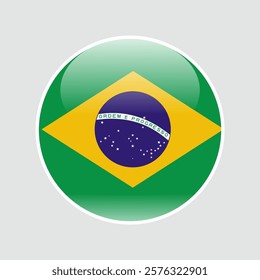 The flag of Brazil. Circle icon flag. Button flag icon. glossy circle badge. 3d illustration.	