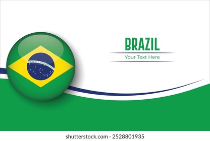 Bandera de Brasil Círculo aislado sobre fondo blanco con texto. Anuncio, Póster, Vector, Plantilla, Maqueta, Fondo, Redes Sociales, Publicación, 3D.