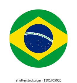 Flag of Brazil. Circular icon on white background, vector illustration.