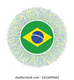 Flag of Brazil with colorful rays. Radiant country sign. Shiny sunburst with Brazil flag. Charming vector illustration.