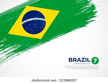 Flag of Brazil with creative painted brush stroke texture background