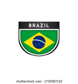 Flag of Brazil with emblem badge labels vector illustration template design