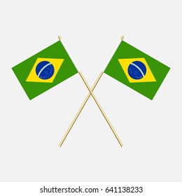 Flag of Brazil with flagpole. Vector illustration.