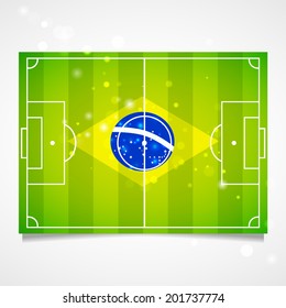 Flag of Brazil.  Football field. Flat design.
