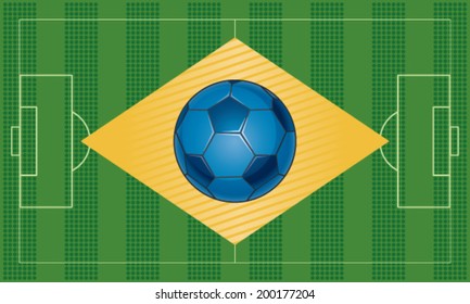 Flag of Brazil with football / soccer field 2014