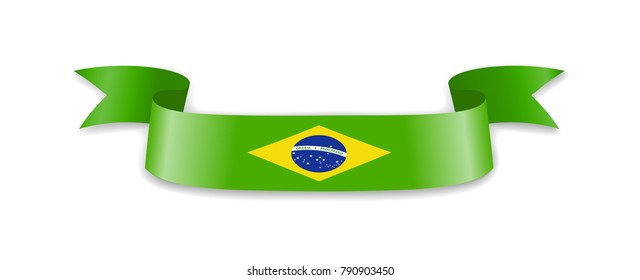 Flag of Brazil in the form of wave ribbon. Vector illustration.