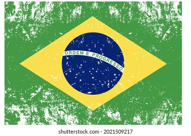 Flag of Brazil. Grunge, scratch and old style flag Vector Illustration