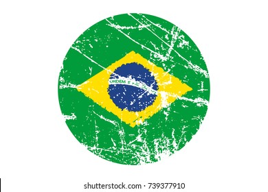 Flag of Brazil Grunge Style. Hand Painted with Brush. Vector Illustration.