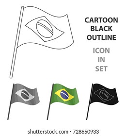 Flag of Brazil icon in cartoon style isolated on white background. Brazil country symbol stock vector illustration.