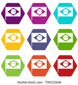 Flag of Brazil icon set many color hexahedron isolated on white vector illustration