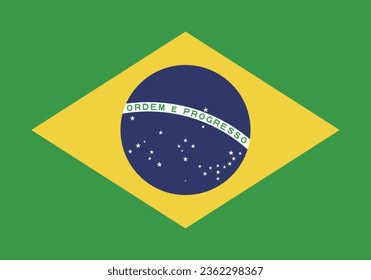The flag of Brazil. Flag icon. Standard color. Standard size. A rectangular flag. Computer illustration. Digital illustration. Vector illustration.