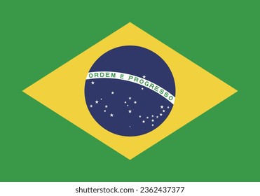 The flag of Brazil. Flag icon. Standard color. Standard size. A rectangular flag. Computer illustration. Digital illustration. Vector illustration.