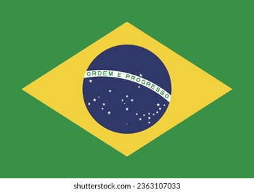 The flag of Brazil. Flag icon. Standard color. Standard size. A rectangular flag. Computer illustration. Digital illustration. Vector illustration.
