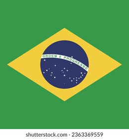 The flag of Brazil. Flag icon. Standard color. A square flag. Computer illustration. Digital illustration. Vector illustration.
