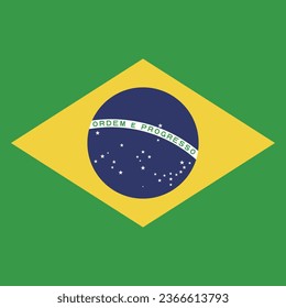 The flag of Brazil. Flag icon. Standard color. A square flag. Computer illustration. Digital illustration. Vector illustration.