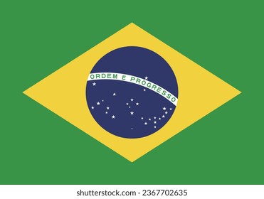 The flag of Brazil. Flag icon. Standard color. Standard size. A rectangular flag. Computer illustration. Digital illustration. Vector illustration.