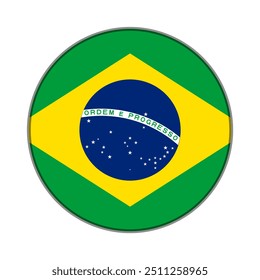 The flag of Brazil. Flag icon. Standard color. Round flag. Computer illustration. Digital illustration. Vector illustration.