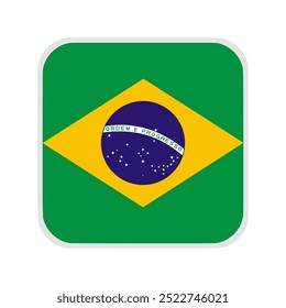 The flag of brazil. Flag icon. Standard color. flat vector square with rounded corners. Computer illustration. Digital illustration. Vector illustration.