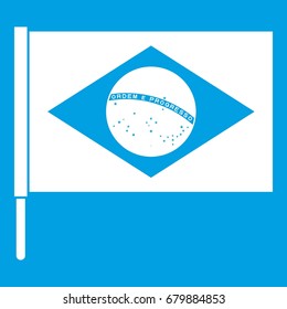 Flag of Brazil icon white isolated on blue background vector illustration