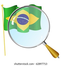 Flag of Brazil with a magnifying glass