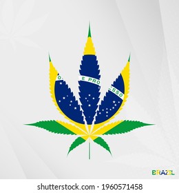 Flag of Brazil in Marijuana leaf shape. The concept of legalization Cannabis in Brazil. Medical cannabis illustration.