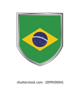 Bandera de Brasil con marco de escudo metálico