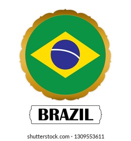 Flag of Brazil with name icon, Golden sticker with flag of the Brazil.vector 